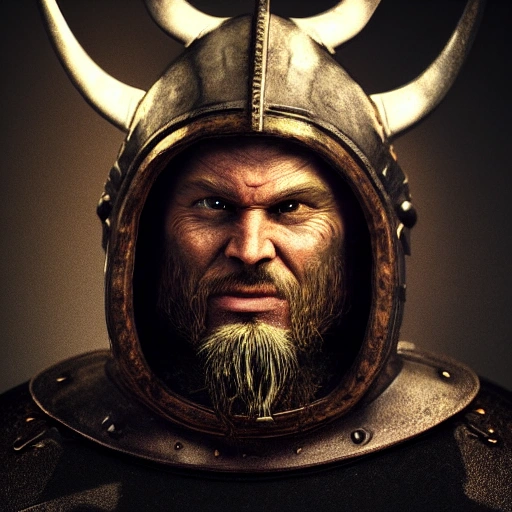 Hyper-realistic, front-view close-up portrait of a furious Viking bursting into flames, smoke, embers, (symmetrical composition)+, (eye contact)+, epic, celestial, moody, cinematic lighting, lens flare, highly detailed, sharp focus, octane render, HDRI, intense, dramatic, warm colors, fiery effect, professional, 35mm, 8k, IMAX, (mouth closed)+, viking helmet on his head, dark studio, low key, high contrast, dark background, flawless detail, award-winning, expertly crafted, detailed pupils, unreal engine