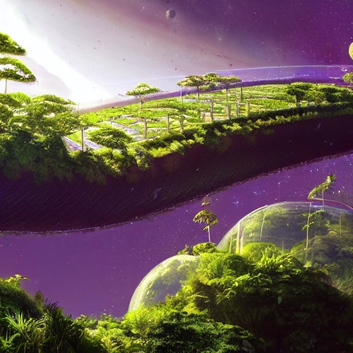 Generate an image of a sprawling space station on the surface of a lush moon, with large biodomes providing a view of the vibrant plant life outside. The scene should be filled with a sense of harmony and balance between technology and nature. high defination and ultra detailed