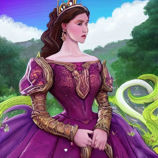 crea imagen, de princesa de hermoso rostro, muy detallado, vestido largo transparente, montada sobre dragon, gigante, muy realista, con grandes garras, y grandes colmillos, en mitad de una plaza de un pueblo de la epoca del dragon, Trippy