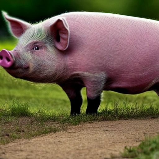 A pig jumps off a hill with a smile on his face, Cartoon