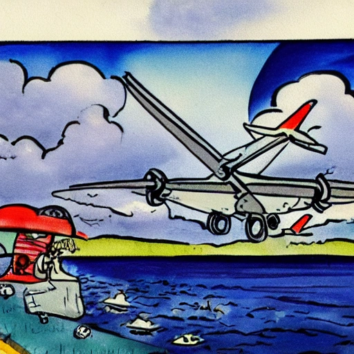 airplane,seaside, Cartoon