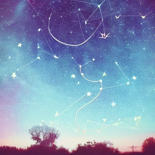 constellation in sky, fantasy, astro planets in the sky, dreamy, trippy