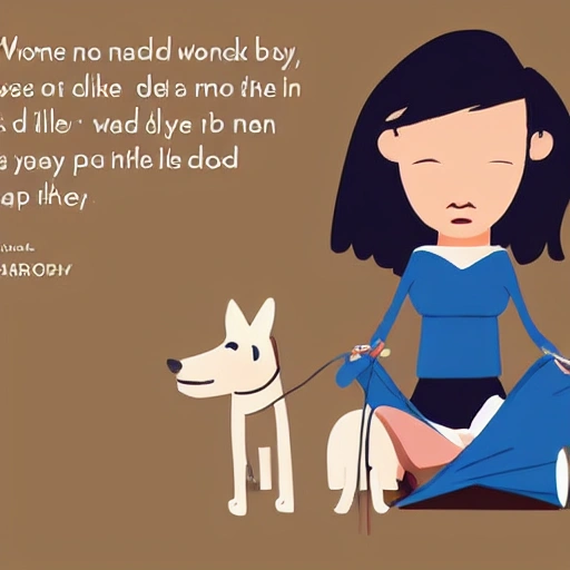 woman,read a book,walk the dog, Cartoon
