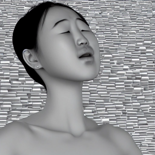 A chinese girl is crying, 3D, Trippy