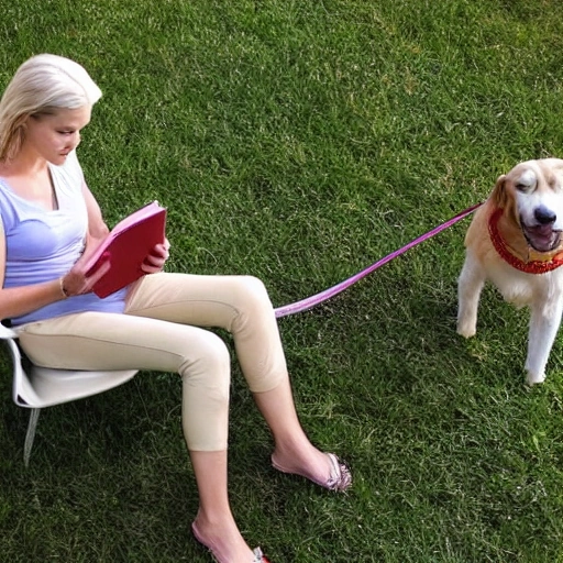 woman,read a book,walk the dog, 3D