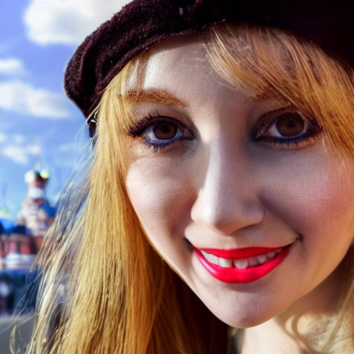 Clear and detailed sky, beautiful ornate clouds, detailed Moscow streets, daytime, beautiful detailed eyes, beautiful detailed lips, professional lighting, photon mapping, radiosity, physically based rendering, extremely detailed eyes and face, beautiful Detailed eyes, facial glow, film lighting, full body, full body photography, perspective, viewer, outdoors, (white hair), Russian, spring, Russian style dress, showing teeth and smiling, a Russian girl