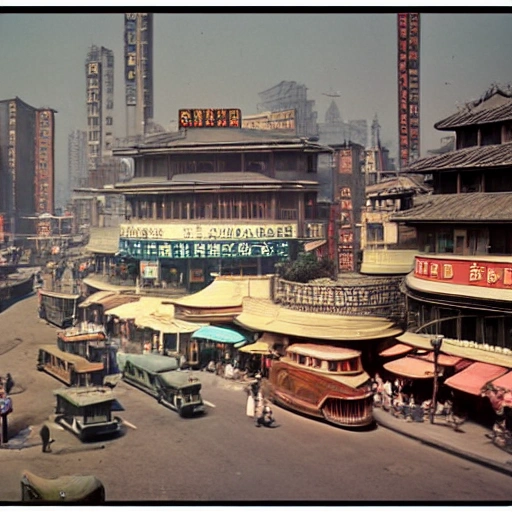 1950s Shanghai city . muted colors.