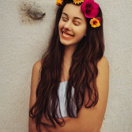 The girl with the petals in her hair, smile