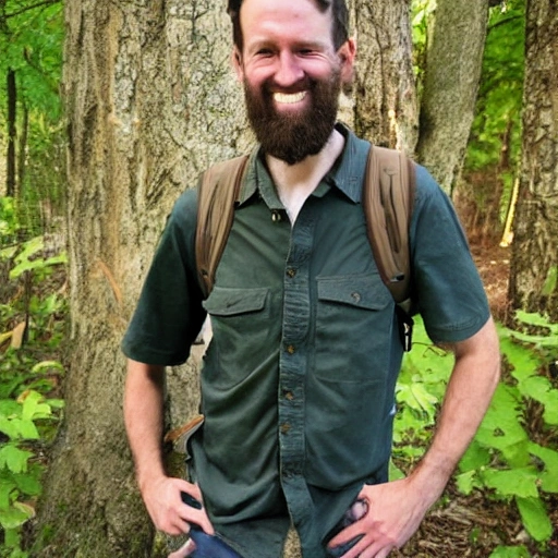 James is a tall man with a lean build, standing at 6 feet 2 inches. He has short, dark brown hair and a well-groomed beard. He has a rugged look with a few days' worth of stubble. He wears a khaki-colored hiking shirt with cargo pants and sturdy hiking boots. He carries a hiking backpack on his shoulders.
, Cartoon