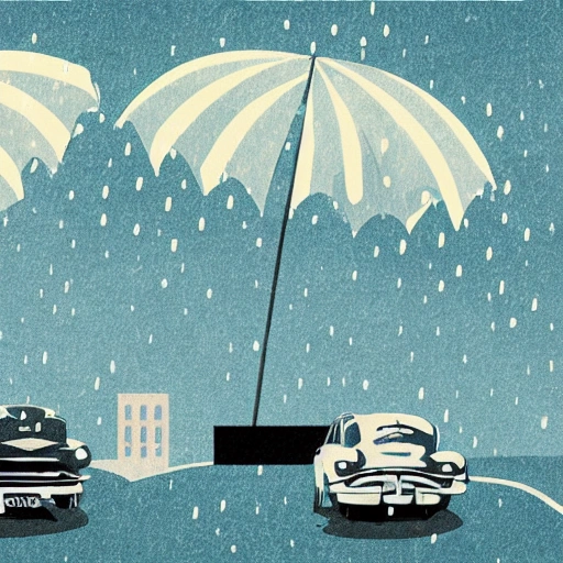 heavy precipitation events, 50's illustration style
