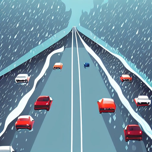 heavy precipitation events, People and flooded cars on a road, illustration style
