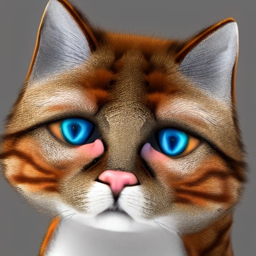 Create a 3D model of an adorable cat with realistic fur and textures in 4K resolution., 3D