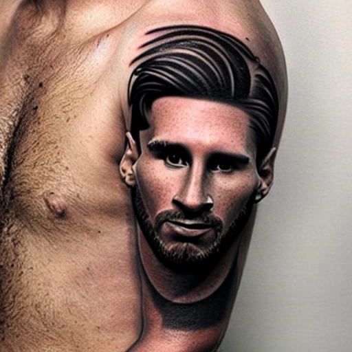 Realistic Messi tattoo located on the upper arm.