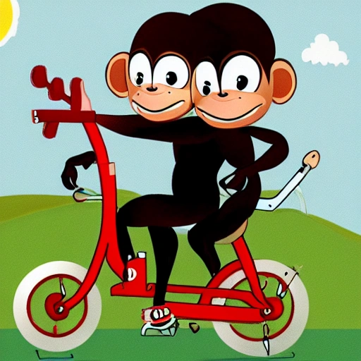 A monkey playing an ukelele while it rides a monocycle, Cartoon