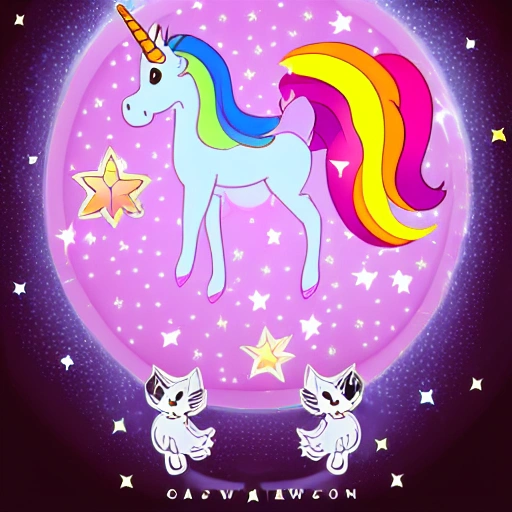 Gato kawai
 con alas  y unicornio para iluminar, Cartoon