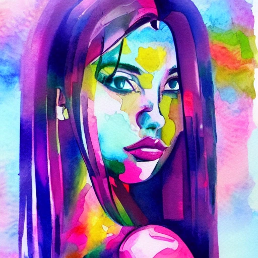 girl, modern look, Trippy, Water Color, Oil Painting