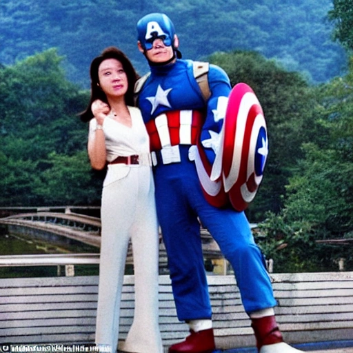 In 1985, Captain America took a photo with Trump on the West Lake Broken Bridge in Hangzhou, China