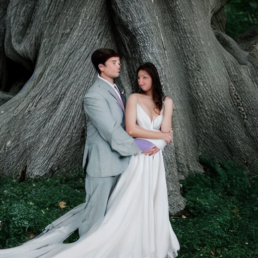 An enchanting forest scene at twilight, dappled sunlight filtering through the trees, casting soft shadows on Julia and Lukas, who are sitting closely together, their bodies entwined, a warm, intimate atmosphere; Julia, petite and delicate, nestled against Lukas, tall and strong, their silhouettes forming a harmonious composition, a delicate balance of light and shadow emphasizing their connection; A vignette of their hands clasped together, fingers intertwined, symbolizing trust and unity, subtle texture and graininess adding a nostalgic, romantic quality; A pair of leather cuffs and silk blindfold, artfully arranged on a bed of moss, a tasteful nod to the poem's exploration of dominance and submission, a soft glow surrounding these elements, hinting at the secret, passionate nature of their relationship; A subtle overlay of Munich and Regensburg maps, the two cities merged into one, a symbol of the couple's emotional closeness despite physical distance, softly blurred edges representing the fluidity and adaptability of their love; A lighthouse in the distance, standing tall against a stormy sky, its beam cutting through the darkness, symbolizing the strength and resilience of their bond, a painterly style adding depth and emotion to the scene; The album title, elegantly calligraphed, weaving through the cover like a ribbon, a visual representation of the poem's flowing verses, unifying the various elements of the design; A palette of rich, warm hues, reminiscent of a cozy embrace, accentuating the feeling of love and comfort that permeates the poem, with heightened saturation and contrast bringing the scene to life; A background pattern of intertwined vines and flowers, symbolizing the couple's growing love and the way their lives have become inseparable, the pattern softly blurred to maintain focus on the central figures; A final touch of soft focus, adding a dreamy, ethereal quality to the overall composition, evoking the deep emotions and powerful connection shared by Julia and Lukas.
