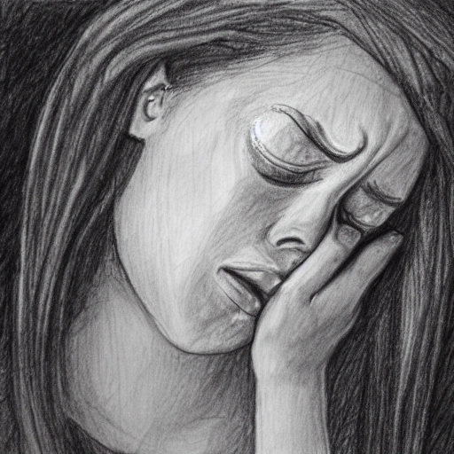 Detailed pencil sketch of a young woman crying on Craiyon