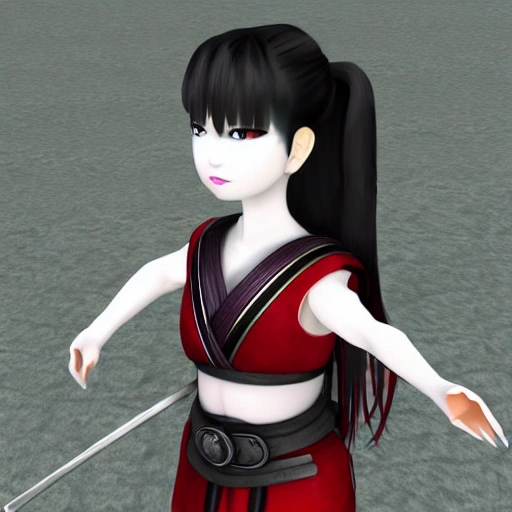 samurai girl ice, 3D