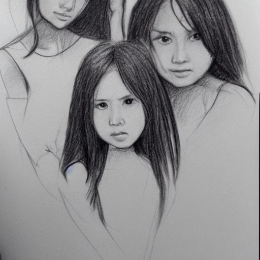 Sisters Pencil Drawing Two Asian Girls Stock Illustration 331656386   Shutterstock
