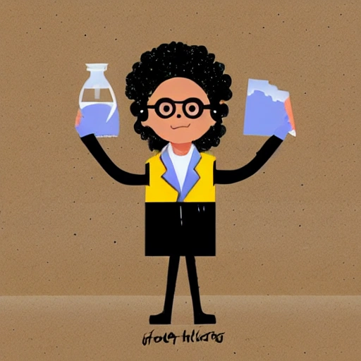 a scientist holding a big pile of paper, illustration style
