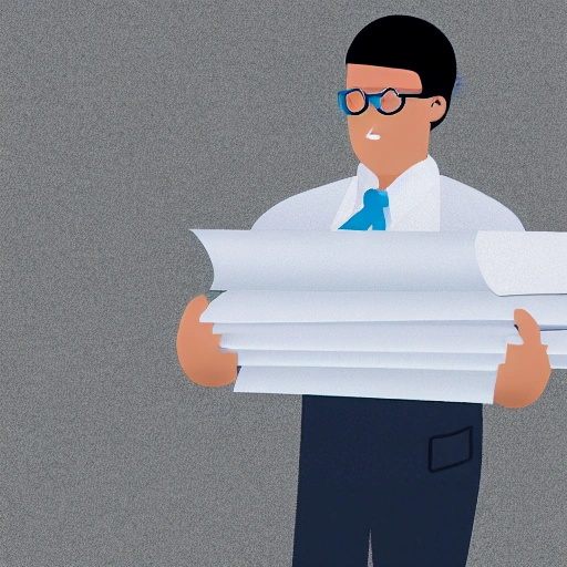 a scientist holding a big pile of paper, illustration style, white background, another scientist is reading paper
