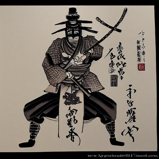 samurai, fithg, ninja, old town, ink style
