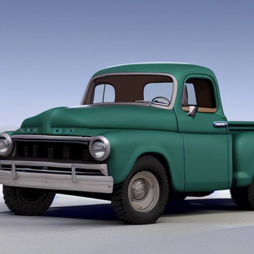 gere uma pick up dodge antiga na cor black com alguma pin ups em volta dela em um dia de sol , Cartoon, 3D