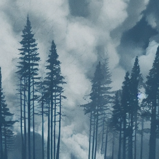 wild fire in a forest, smoke in the sky, illustration style
