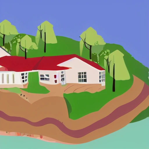 land slides, house falling down, illustration style
