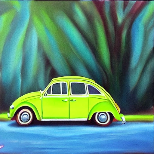 crie um volkswagen fusca bem bonito em um cenario de floresta , Oil Painting