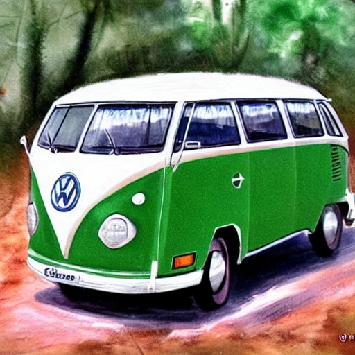 crie um volkswagen fusca bem bonito em um cenario de floresta , Oil Painting, Water Color