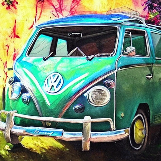 crie um volkswagen fusca bem bonito em um cenario de floresta , Oil Painting, Water Color