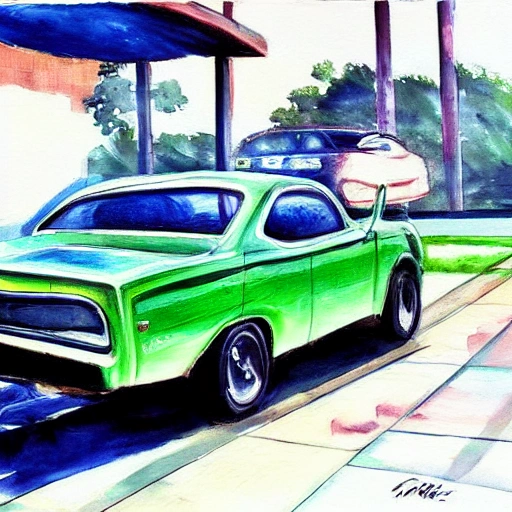 crie um carro da marca dodge bem dart antigo rebaixado

 , Oil Painting, Water Color