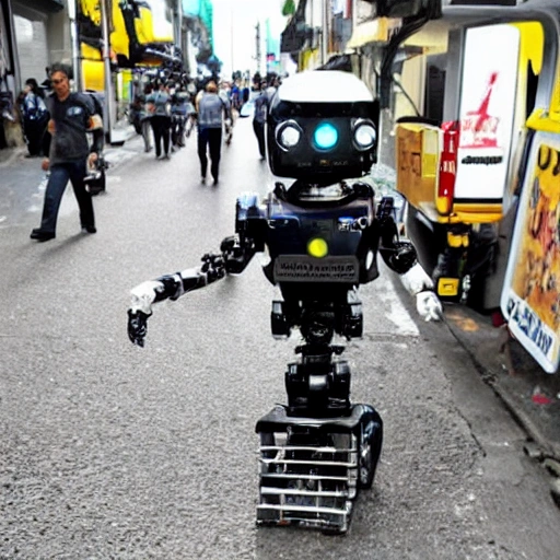 crie um imagem realista de varios robos humanoides atacando uma cidade 