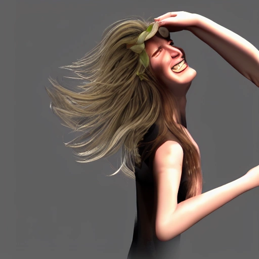 The girl with the petals in her hair, smile, 3D