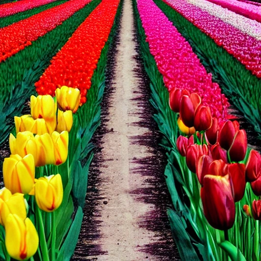 High detail RAW color photo professional, highly detail face: 1.4,Mary Blair style tulip field