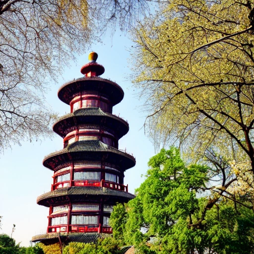 a tower with Chinese style in the park, spring season