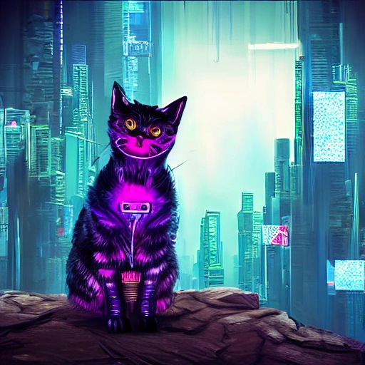 3d cyberpunk CAT in war