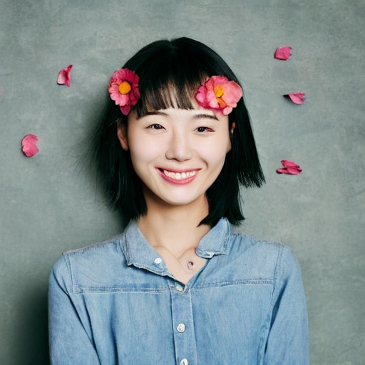 The chinese girl with the petals in her hair, smile