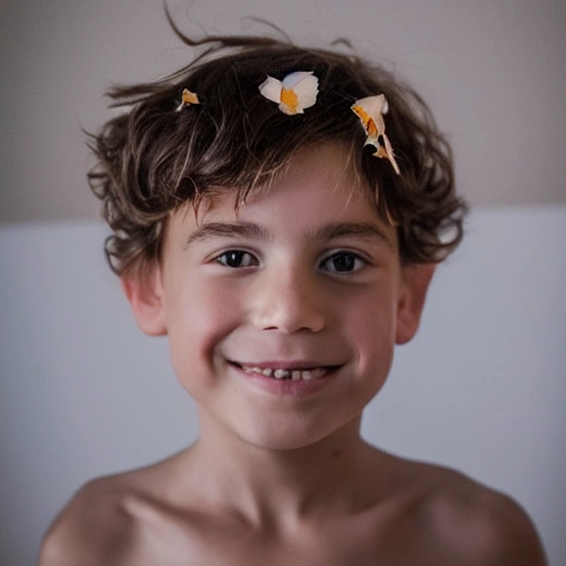 The boy with the petals in his hair, smile