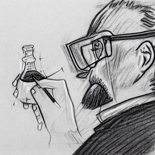 a scientist and an artist collaborate , Pencil Sketch, Cartoon