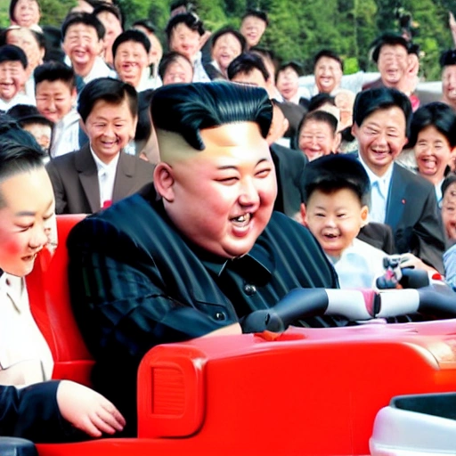 Kim Jong-un is riding a children's amusement car.