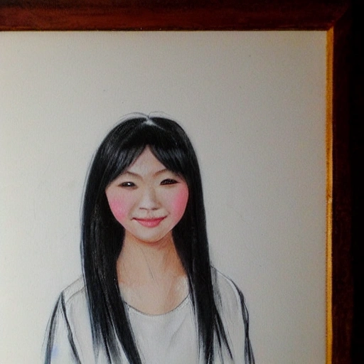 The chinese girl with the petals in her hair, smile, Oil Painting, Pencil Sketch