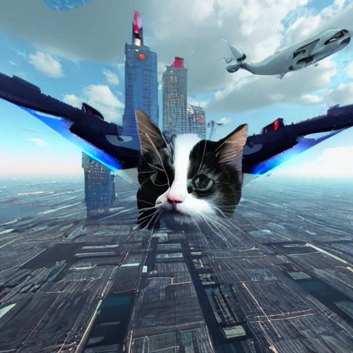 cat cyberpunk style flying, 3D