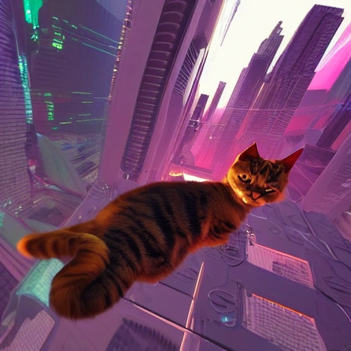 cat cyberpunk style flying, 3D