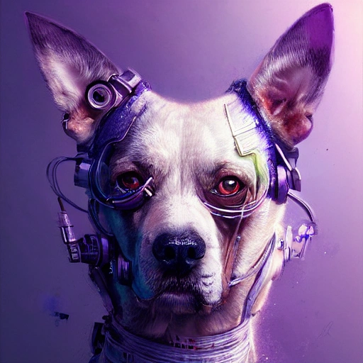 a beautiful portrait of a cute cyberpunk dog by greg rutkowski and wlop, purple blue color scheme, high key lighting, digital art, highly detailed, fine detail, intricate, ornate, complex ,  Pencil Sketch