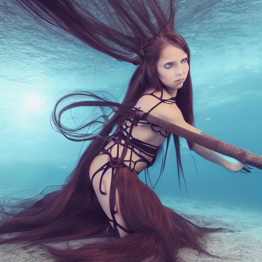 elf, very long hair, side ponytail, wariza, portrait, dungeon, fur-trimmed dress,partially underwater shot, shibari over cloth , arms behind back, multiple view