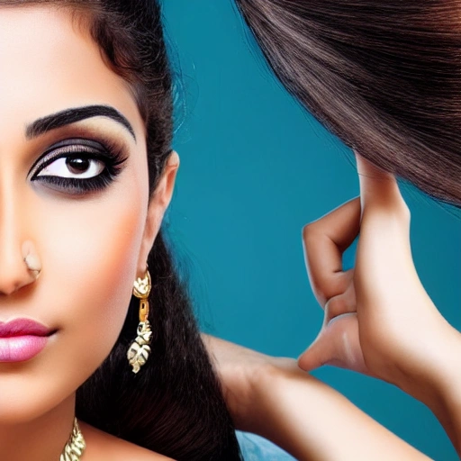 indian women, hair smoothening, beautiful hair, black shadow background beautiful eyes